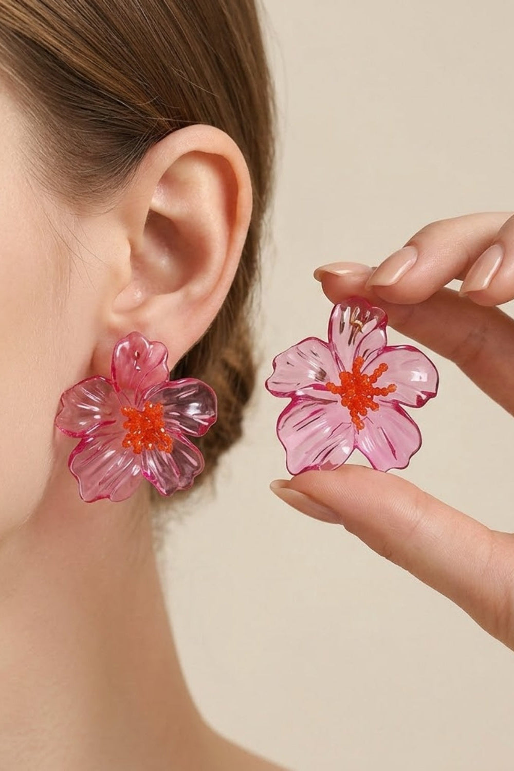 Translucent Sculpted Floral Stud Earrings