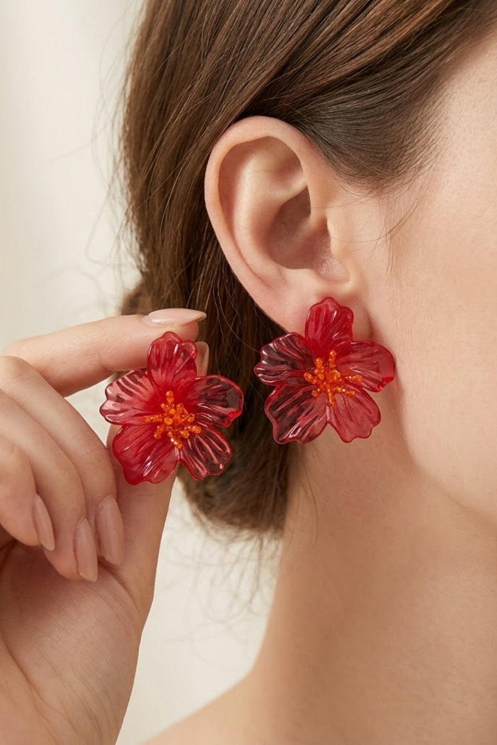 Translucent Sculpted Floral Stud Earrings