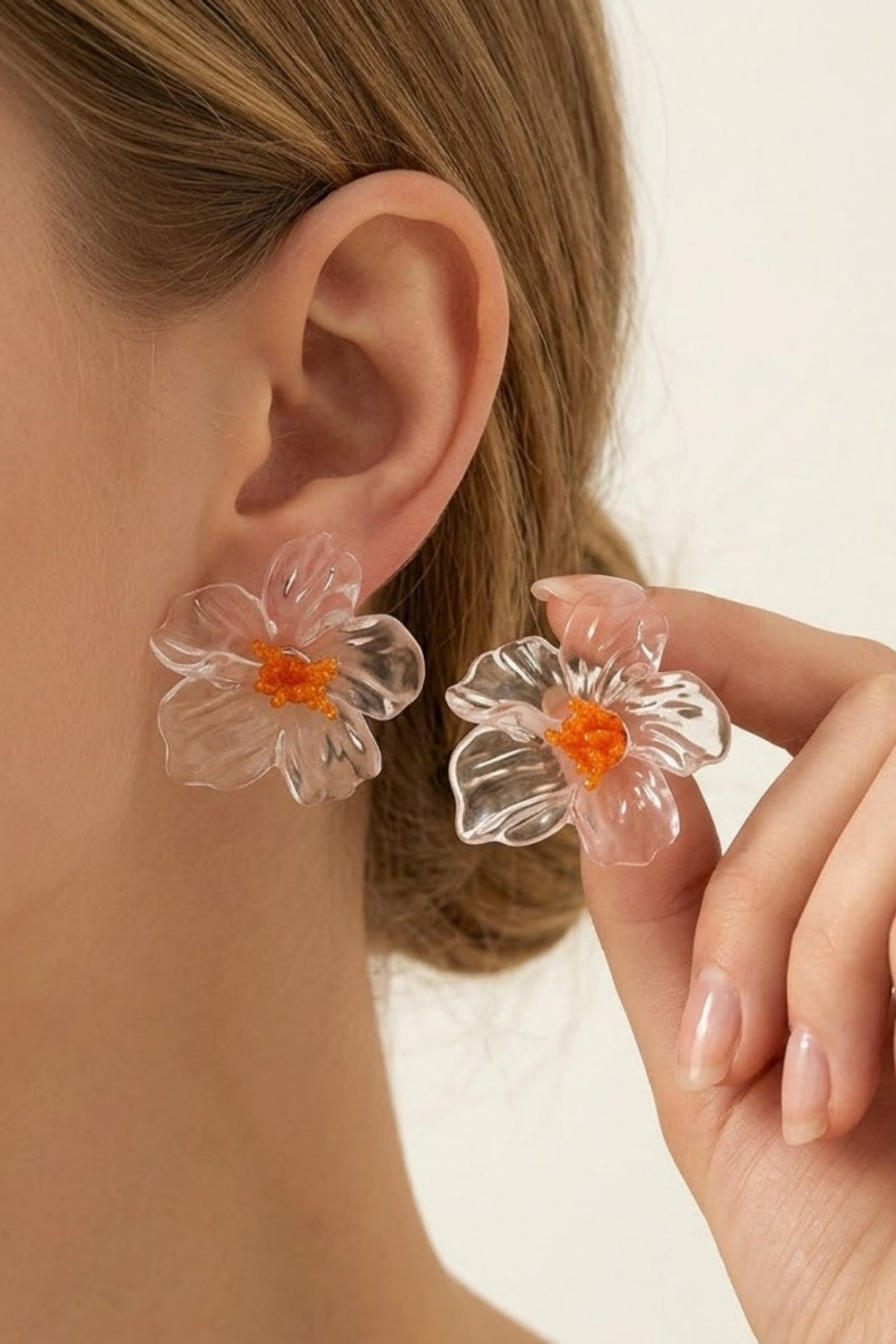 Translucent Sculpted Floral Stud Earrings