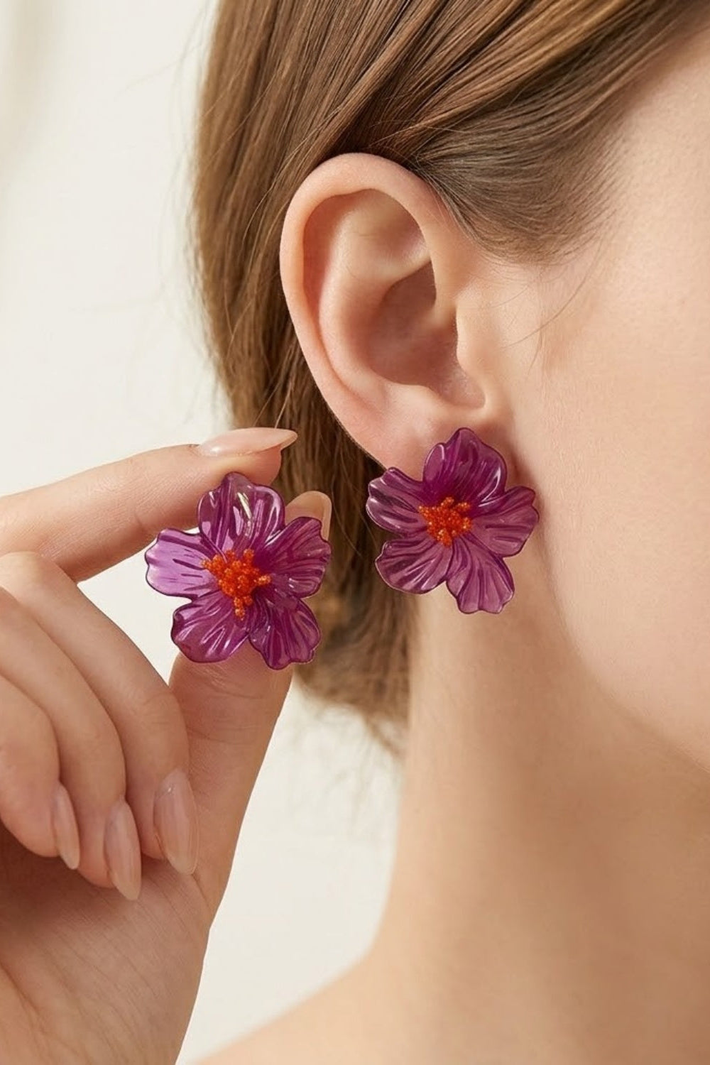 Translucent Sculpted Floral Stud Earrings