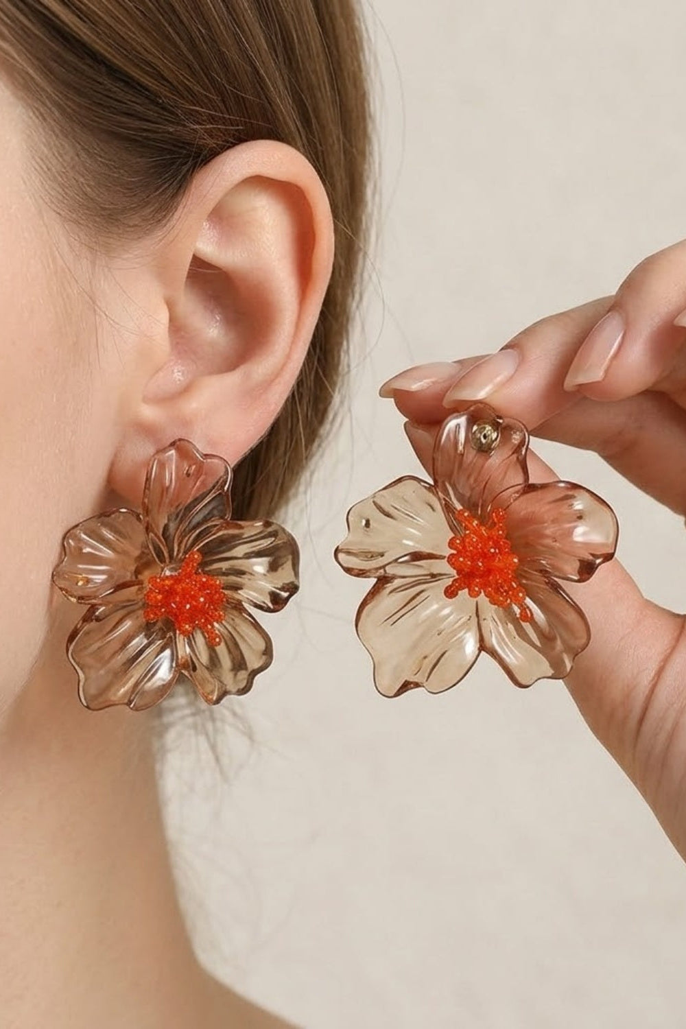 Translucent Sculpted Floral Stud Earrings