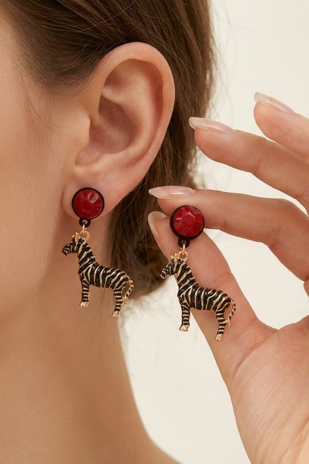 Bold Red and Gold Zebra Statement Earrings