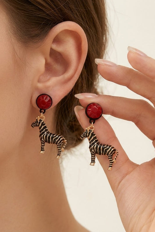 Bold Red and Gold Zebra Statement Earrings