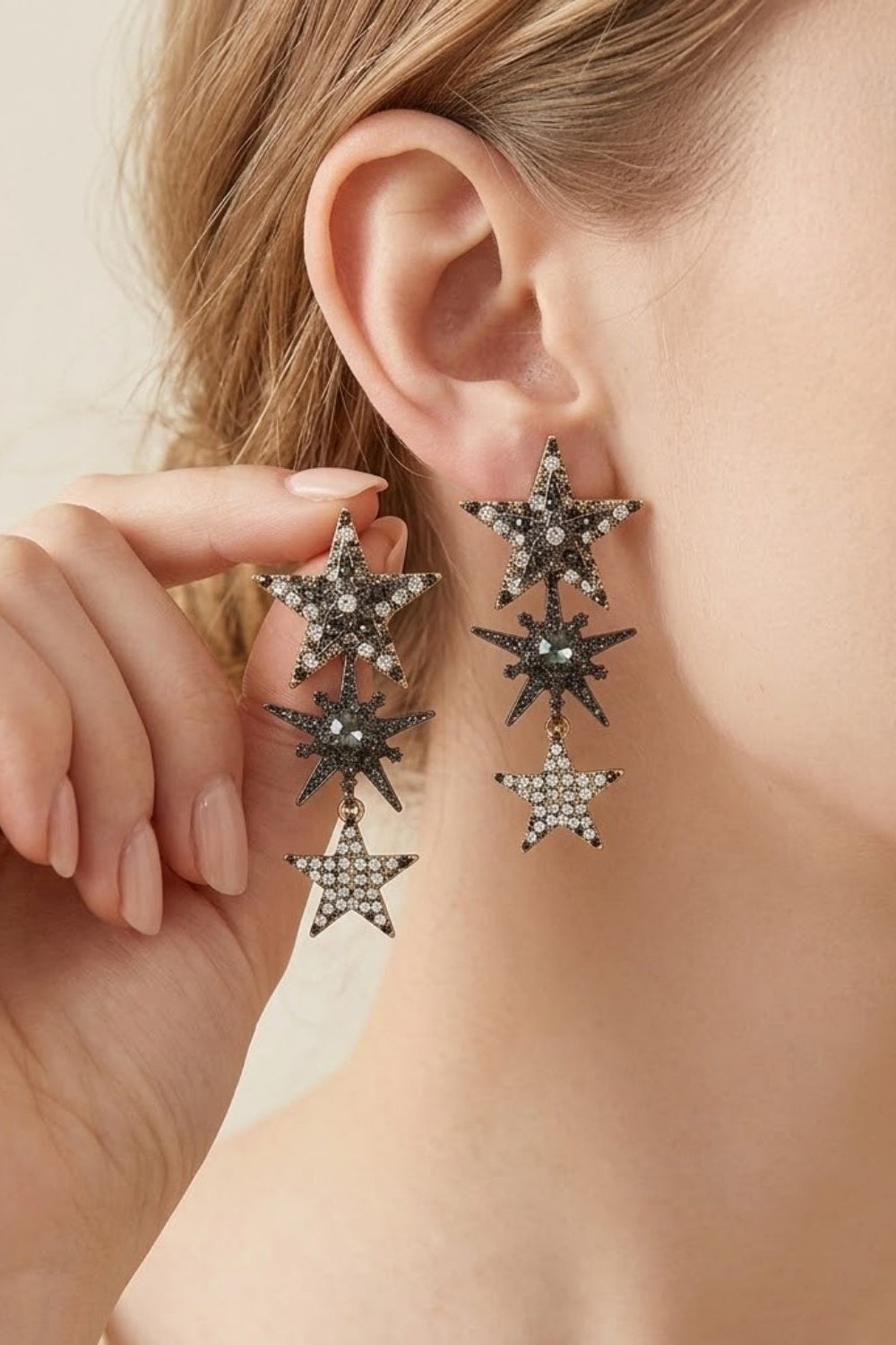 Sparkling Triple Star Prom Earrings