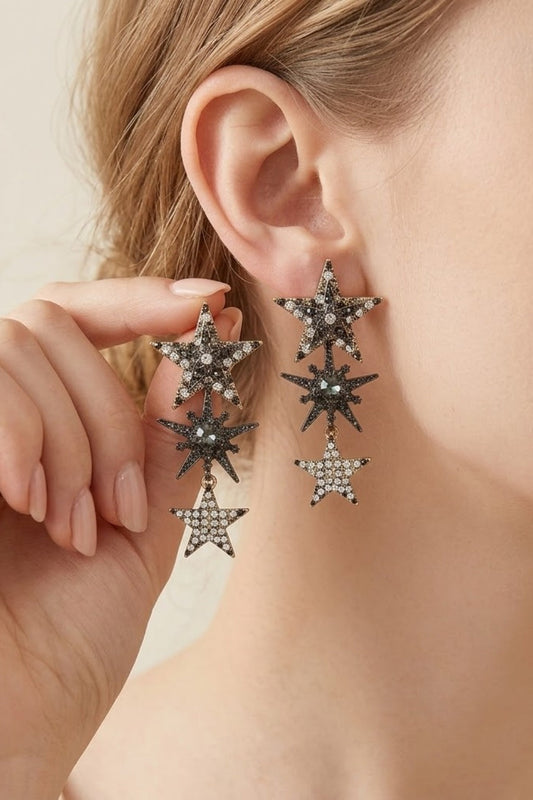 Sparkling Triple Star Prom Earrings