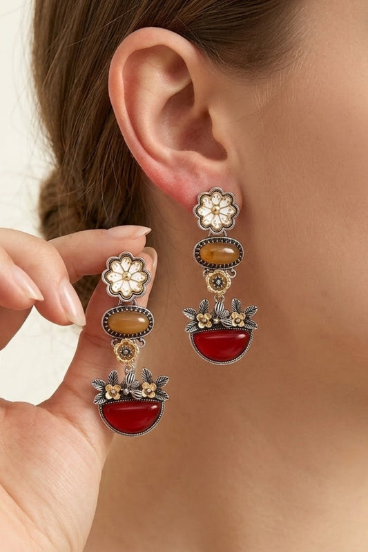 Vintage Baroque Red Gem Prom Earrings