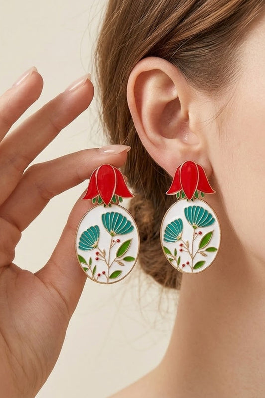 Vintage Botanical Enamel Drop Earrings