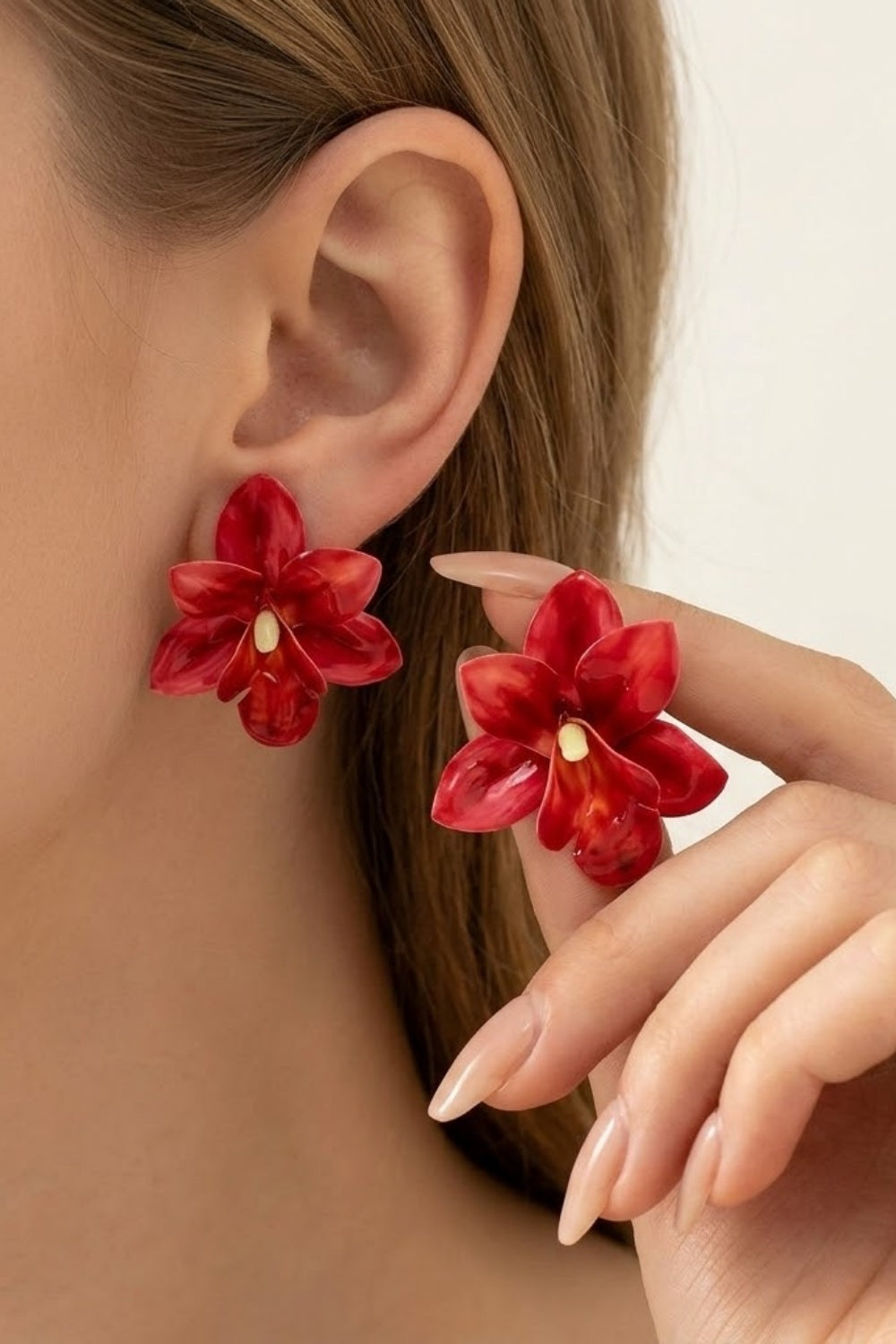 Vibrant Red Orchid Prom Earrings