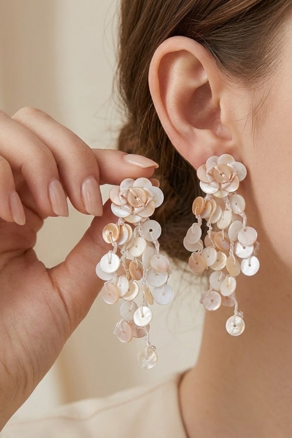 White Shell Cluster Prom Earrings