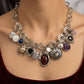 Scarab Heart Pearl Gemstone Mixed Charm Chunky Link Chain Necklace
