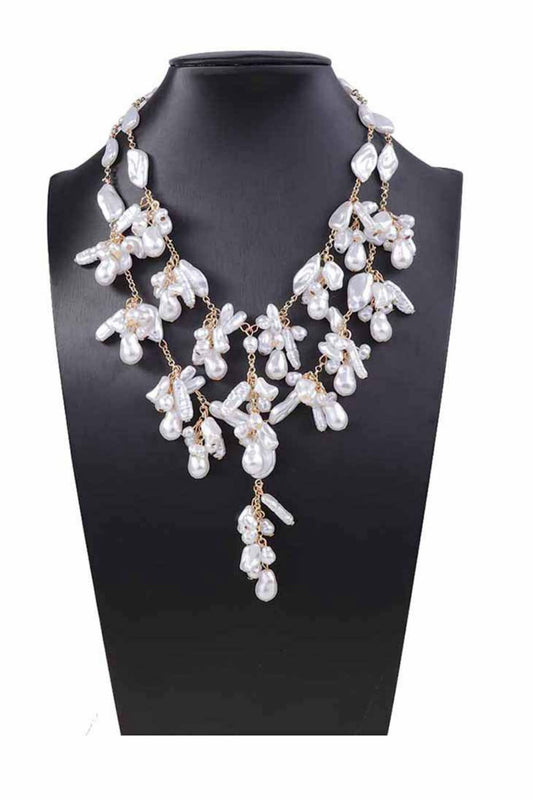Baroque Irregular Pearl Cascading Layered Cluster Bib Necklace