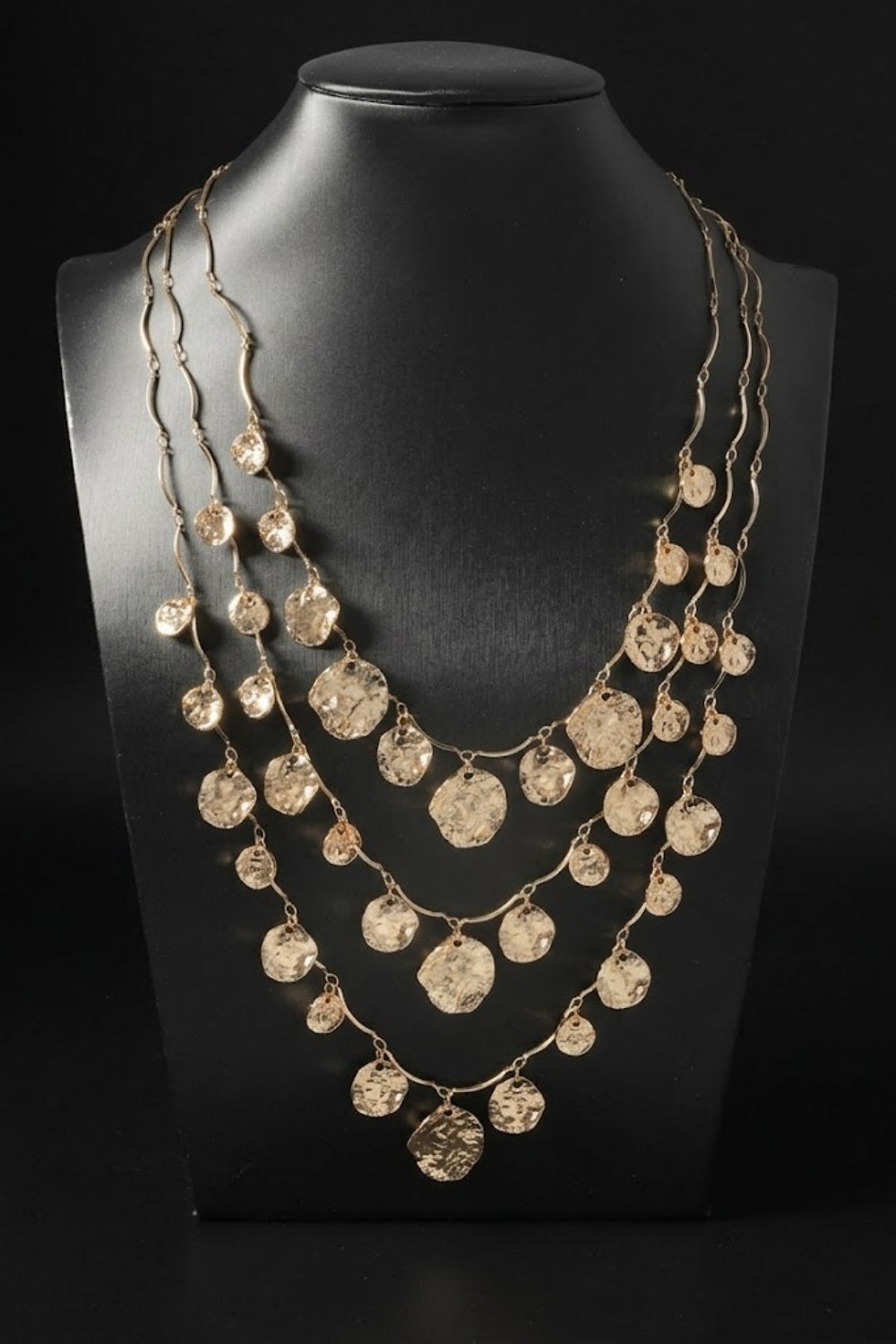 Gold Layered Multi Strand Hammered Disc Necklace