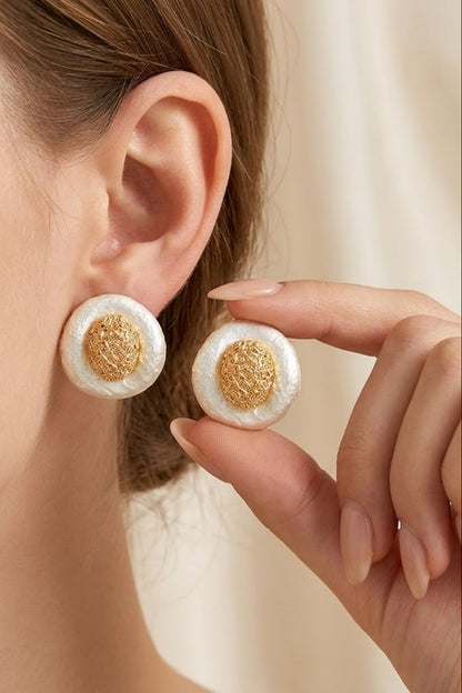 Textured Pearl Button Prom Studs