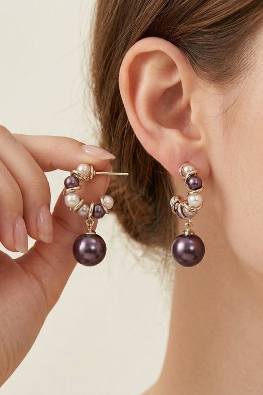 Two-Tone Pearl Hoop Drop Earrings
