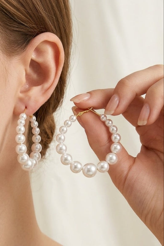 Classic Faux Pearl Hoop Earrings