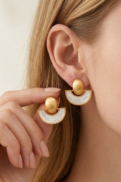 Mixed Metal Semicircle Pearl Earrings