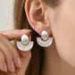 Mixed Metal Semicircle Pearl Earrings