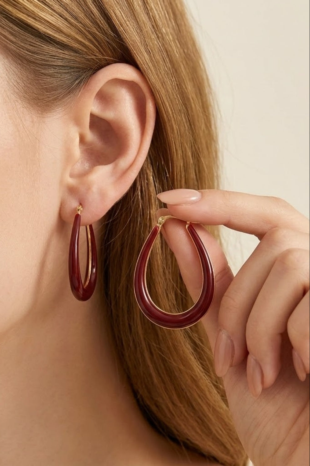 Burgundy Enamel Hoop Earrings