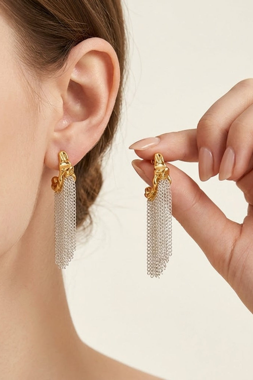 Two-Tone Chain Fringe Earrings