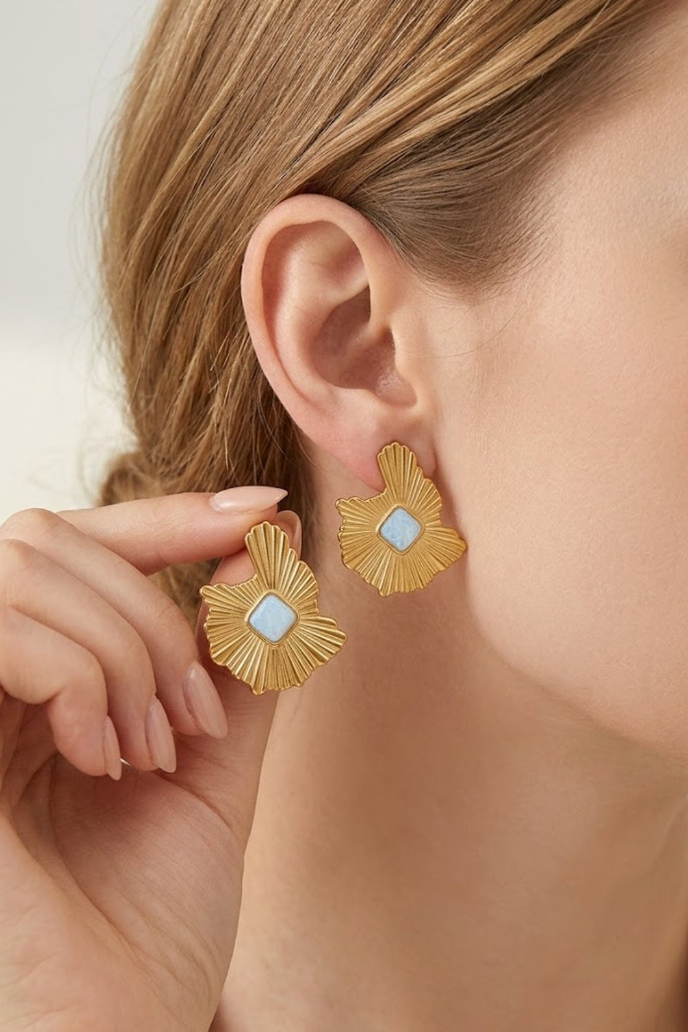 Gold Sunburst Stone Studs