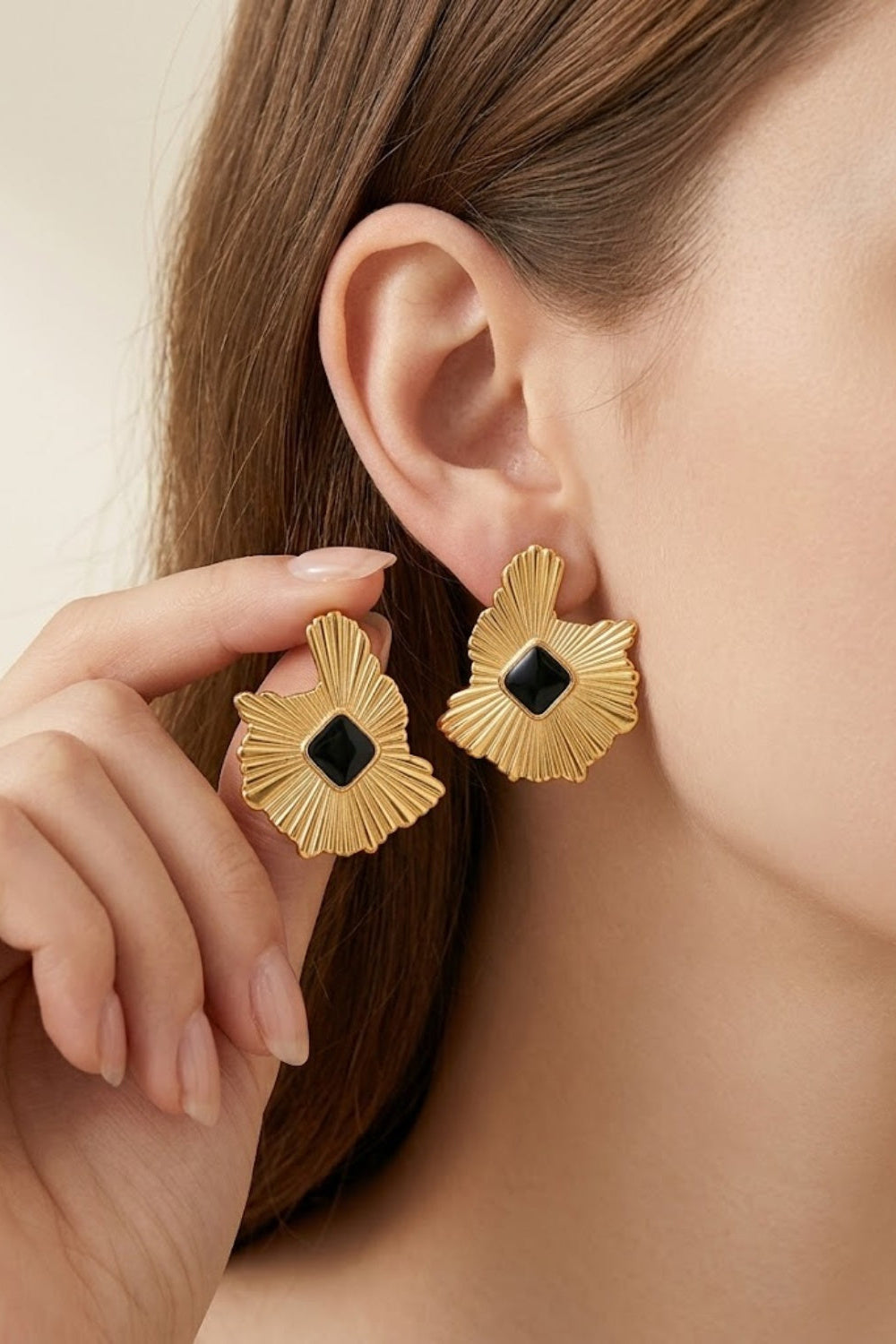 Gold Sunburst Stone Studs