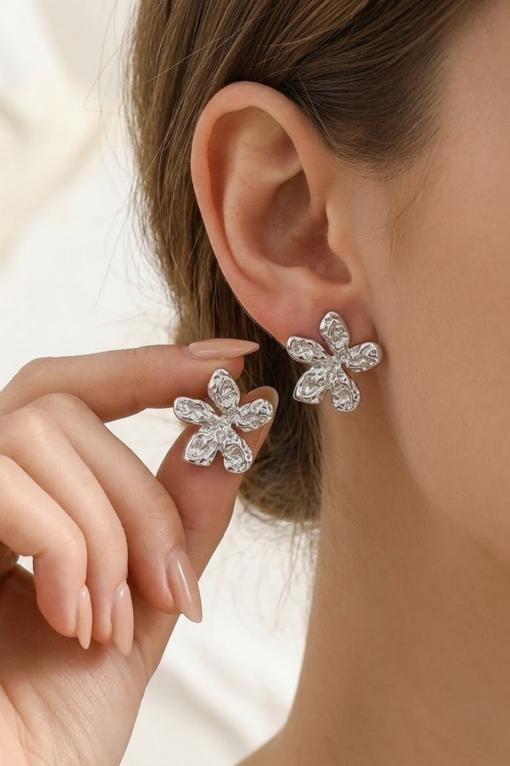 Textured Silver Flower Earrings