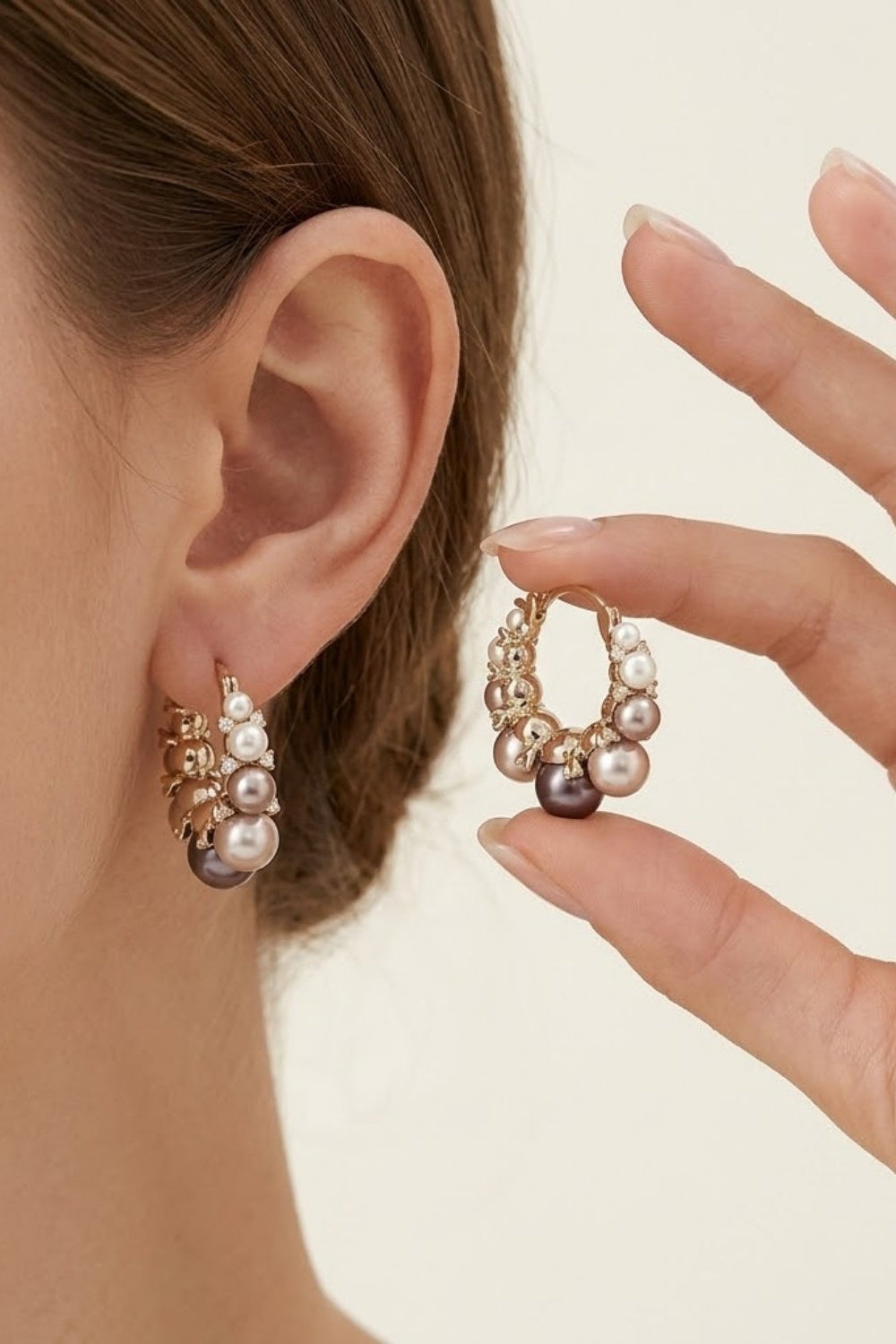 Mixed Pearl Cluster Hoop Earrings