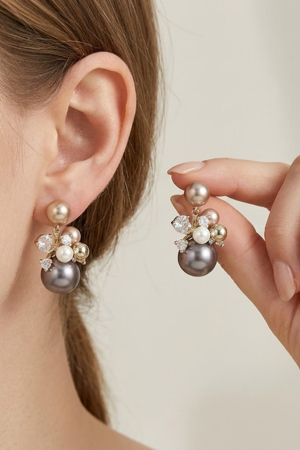 Mixed Pearl Cluster Drop Earrings