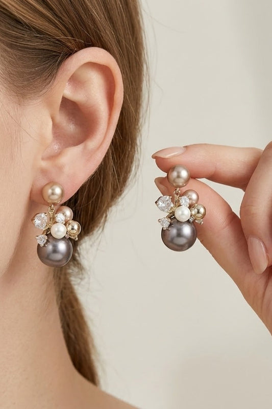 Mixed Pearl Cluster Drop Earrings