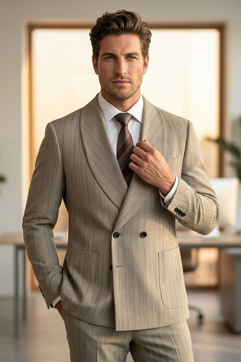 Beige Modern Fit Prom Suit