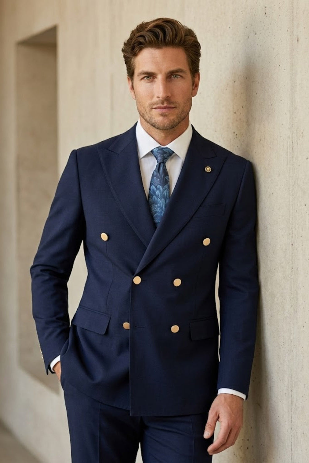 Navy Blue Classic Fit Prom Suit