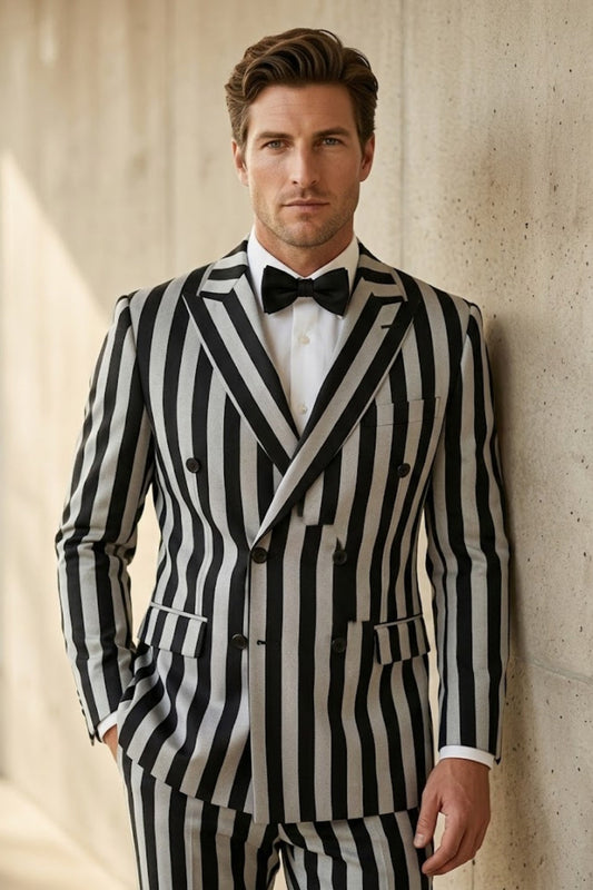 Black and Grey Stripe Slim Fit Prom Suit