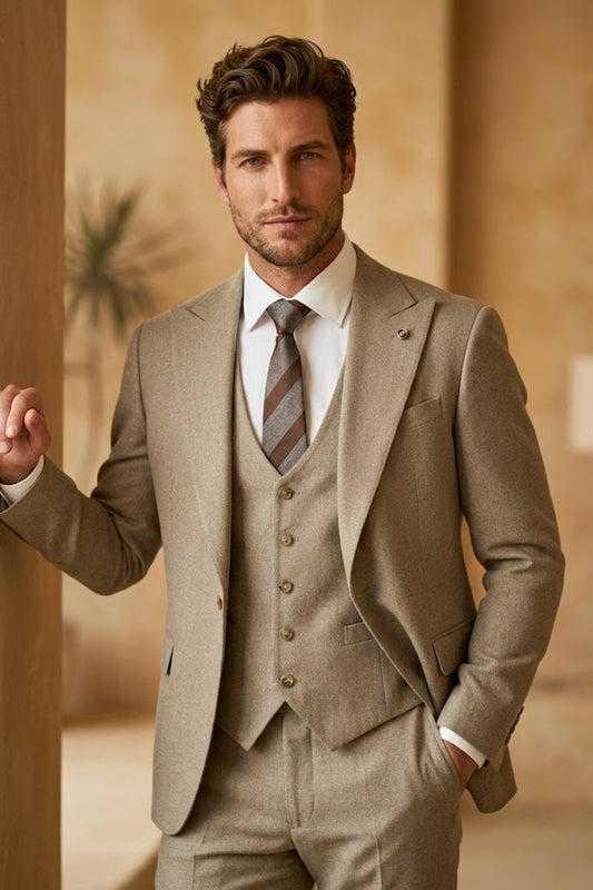 Khaki Slim Fit Wedding Suit