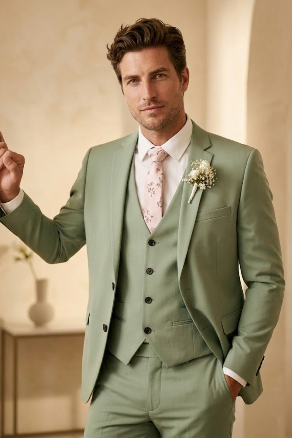 Mint Green Single Breasted Modern Fit Wedding Suit
