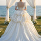 Ivory Beaded Satin Sweetheart Puff Sleeve Ball Gown Wedding Dress
