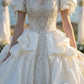Ivory Beaded Satin Sweetheart Puff Sleeve Ball Gown Wedding Dress