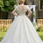 White Beaded Lace V-Neck Off-the-Shoulder Ball Gown Wedding Dress