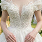 White Beaded Lace V-Neck Off-the-Shoulder Ball Gown Wedding Dress