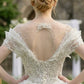 White Beaded Lace V-Neck Off-the-Shoulder Ball Gown Wedding Dress