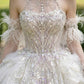 White Sequin Tulle High Neck Off-the-Shoulder Ball Gown Wedding Dress