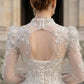 White Lace V-Neck Long Sleeve Ball Gown Wedding Dress