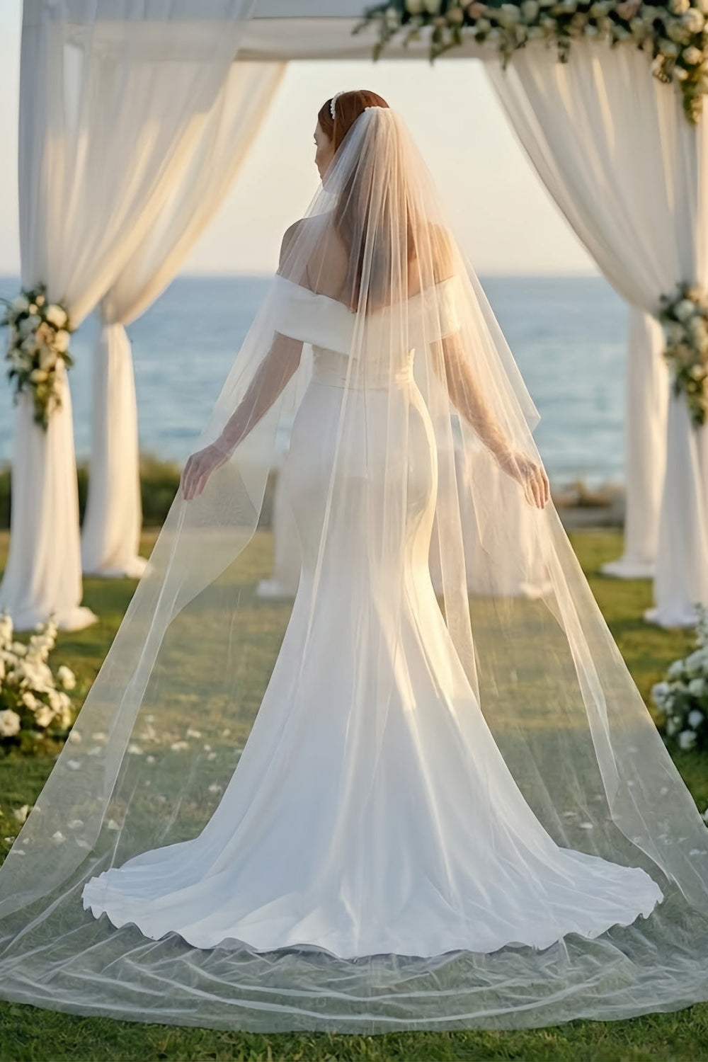 White Off the Shoulder Mermaid Wedding Dress with Ruching