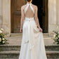 White Halter Sheath Wedding Dress with Rushing