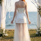 White Strapless Mini Wedding Dress with 3D Flowers
