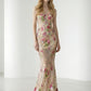 Champagne Strapless Mermaid Wedding Dress with Floral Appliques