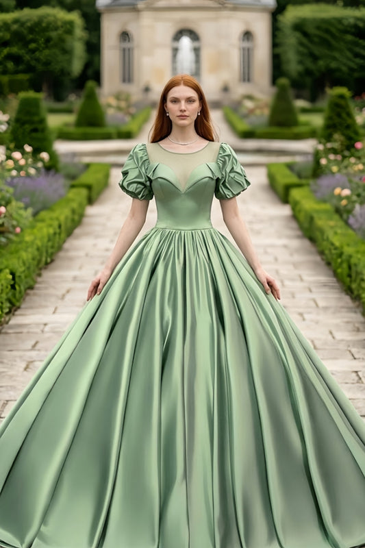 Sage Ball Gown Illusion Neckline Quinceanera Dress
