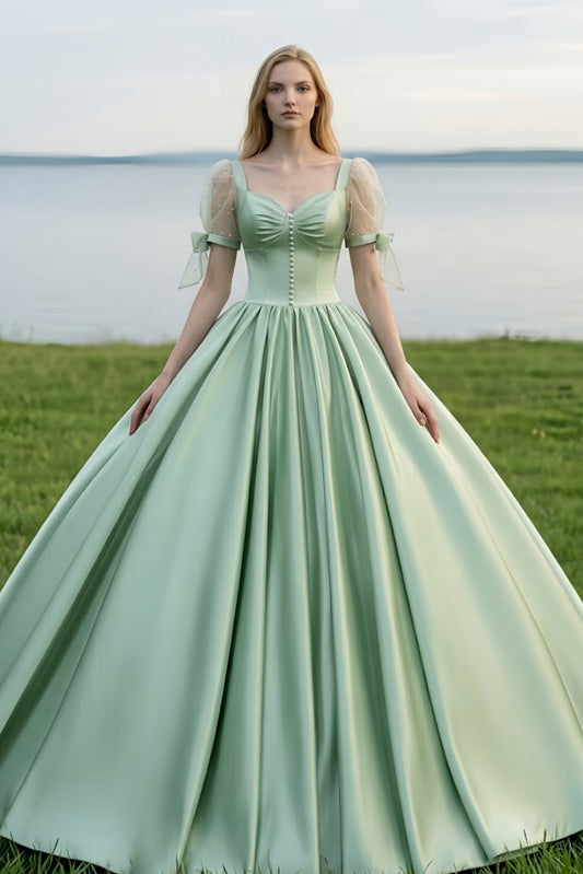 Sage Ball Gown Square Neck Quinceanera Dress with Bow