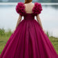 Fuchsia Ball Gown V Neck Quinceanera Dress with Ruched Puff Sleeves