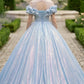 Sequin Blue Ball Gown Round Neck Quinceanera Dress
