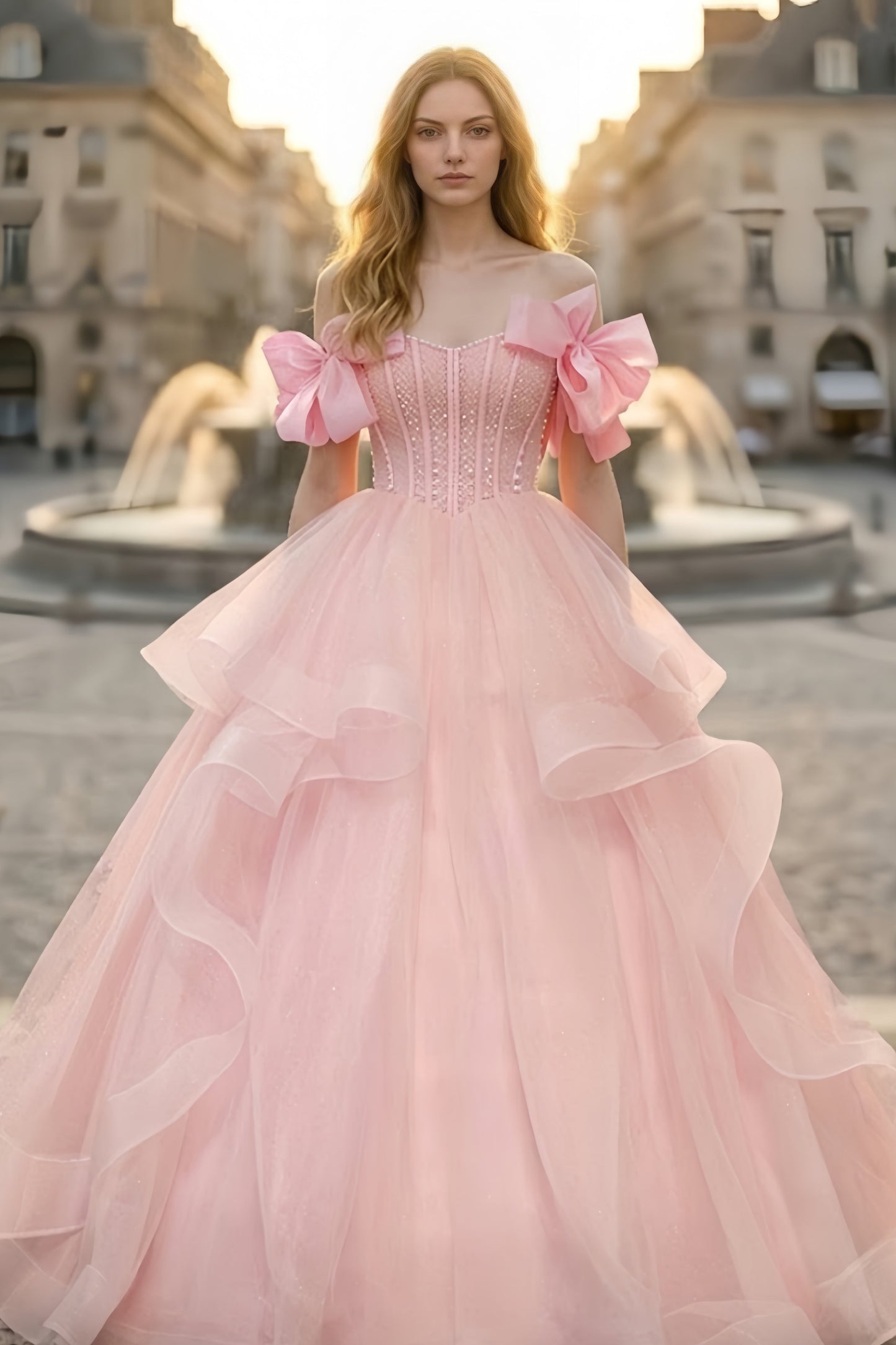 Pink Ball Gown Off the Shoulder Quinceanera Dress with Ruffles